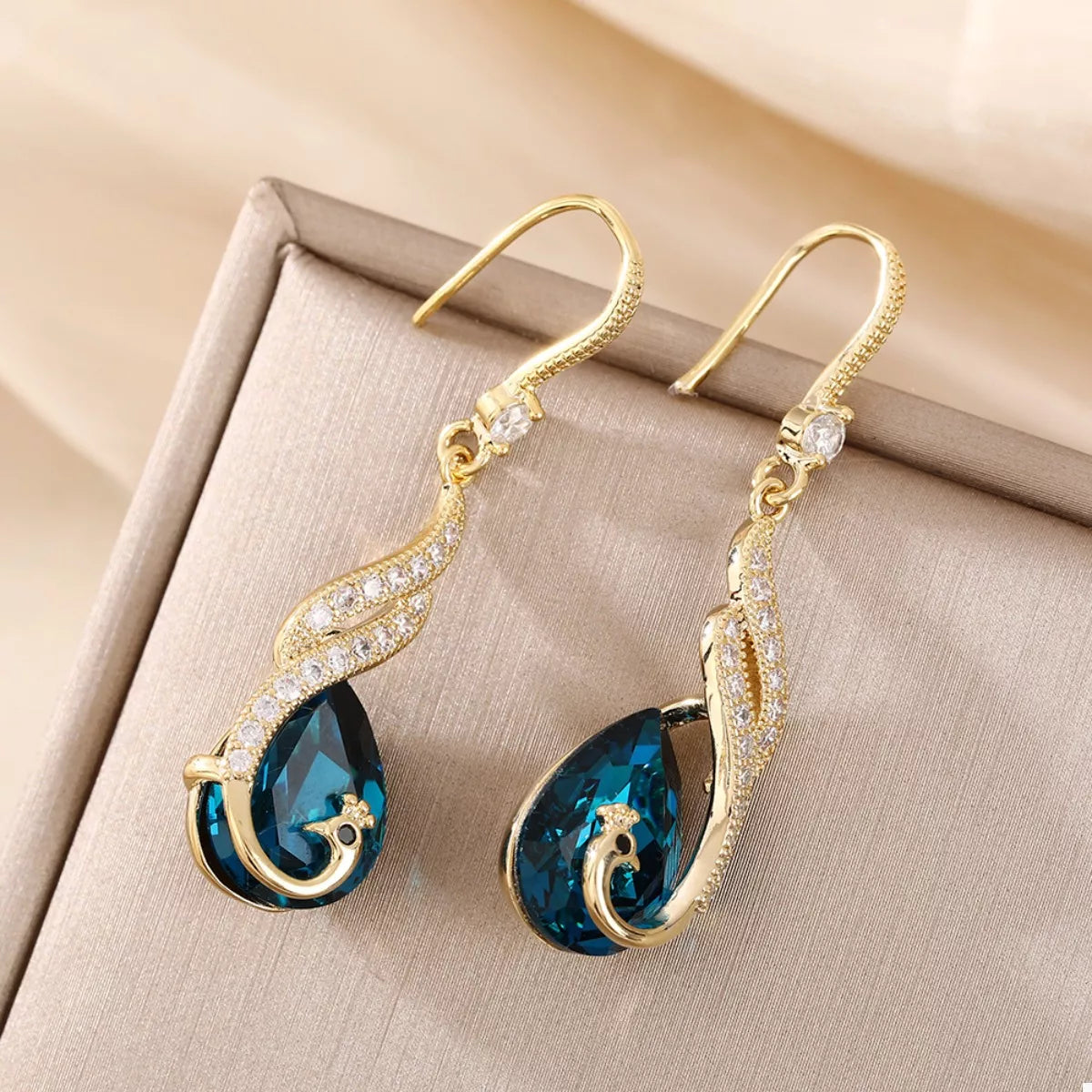 18K Gold-Plated Peacock Teardrop Earrings