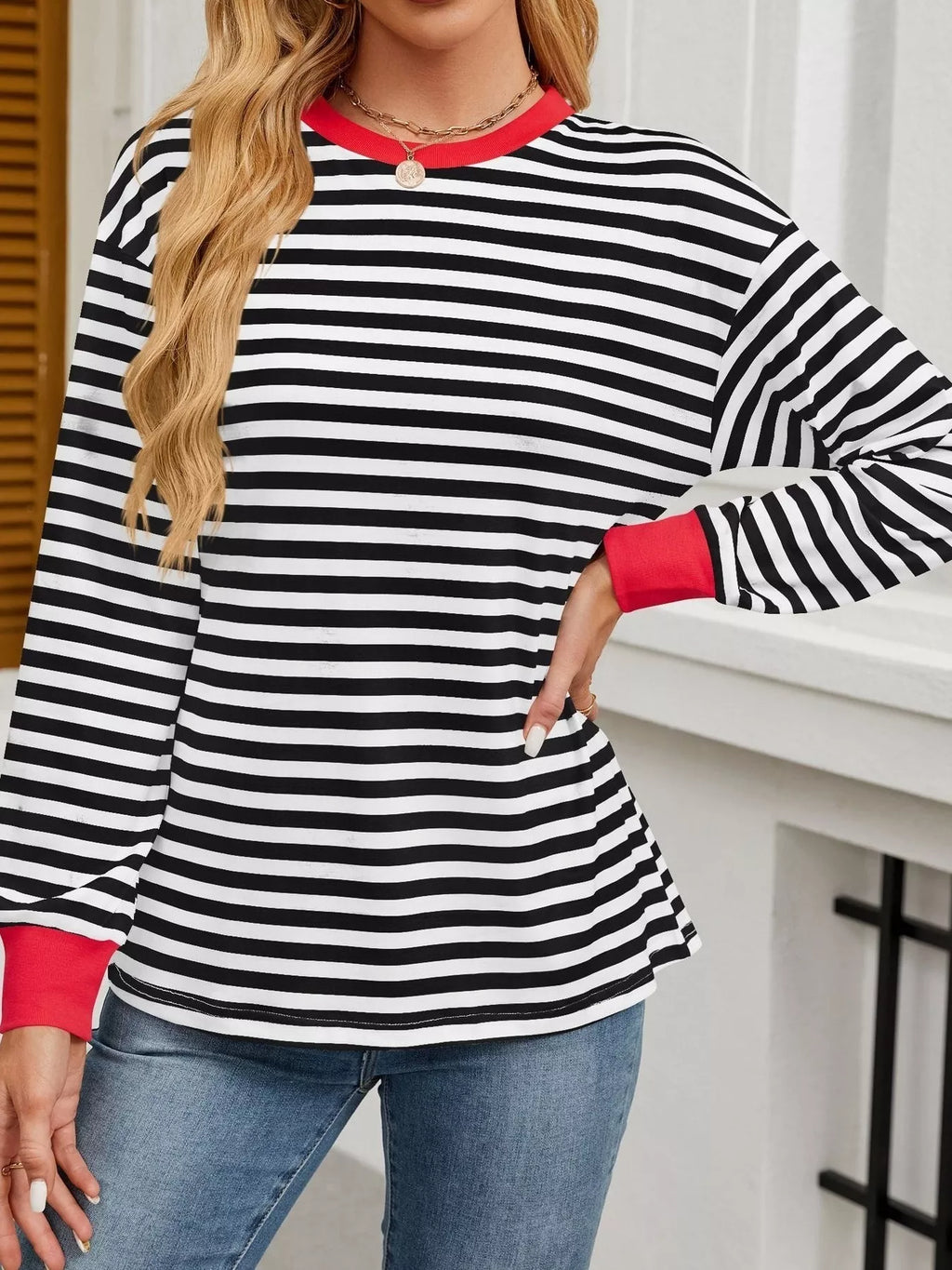 Striped Round Neck Long Sleeve T-Shirt