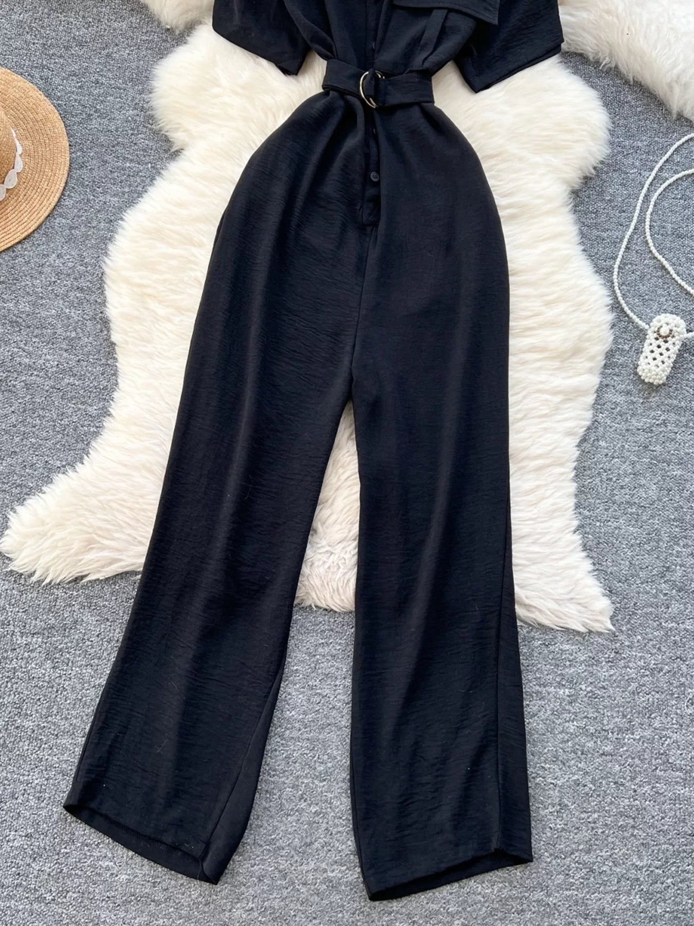 Button Front Wide Leg Jumpsuit