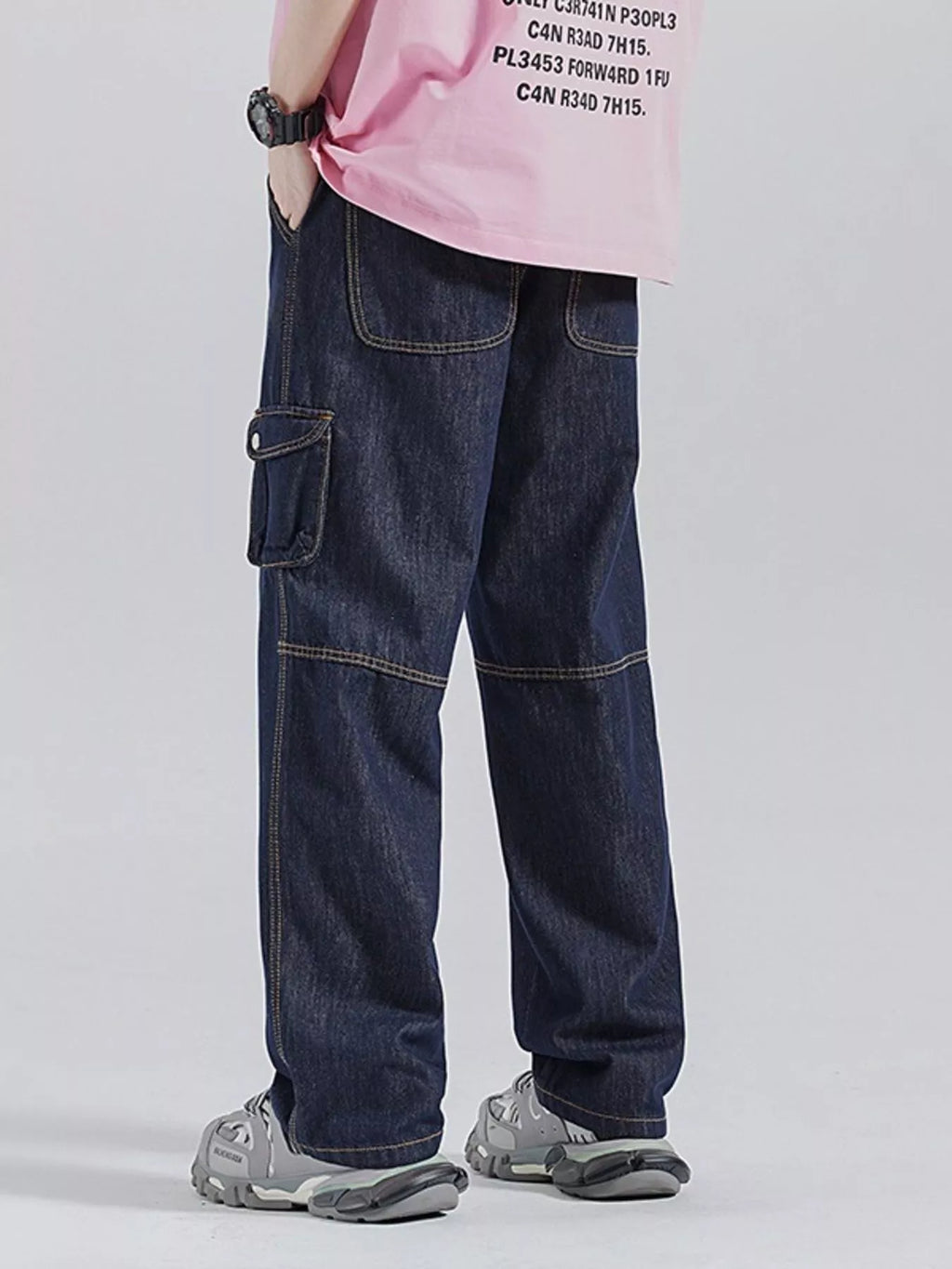 Men's Drawstring Washed Wide Leg Jeans