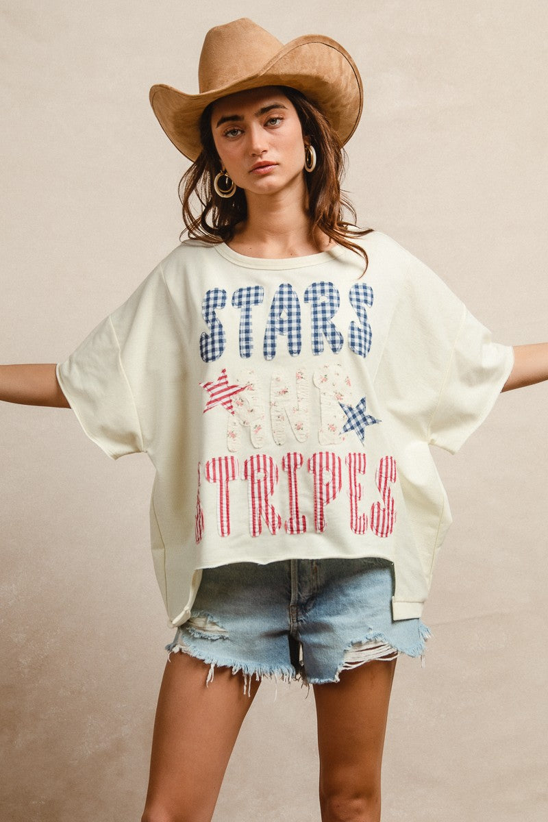 BiBi Mix And Match Stars And Stripes Patchwork Short Sleeve T-Shirt