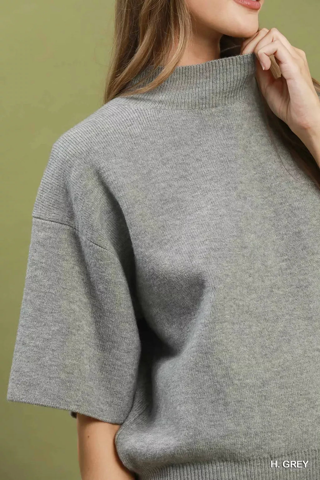 Umgee Mock Neck Short Sleeve Knit Sweater Top