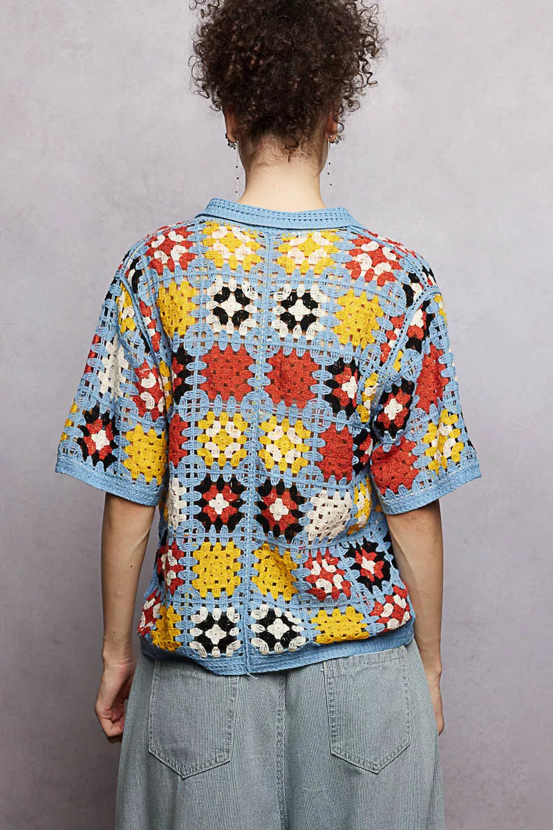 POL Crochet Short Sleeve Relaxed Fit Shirt