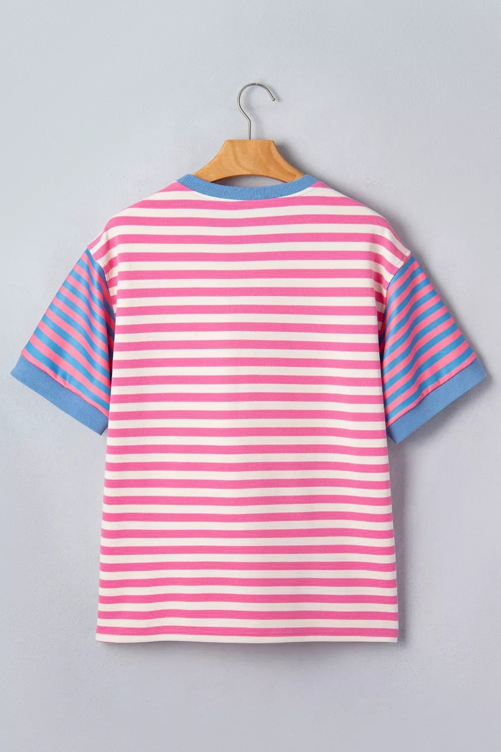 Stripe Contrast Patchwork Short Sleeve Loose Tee