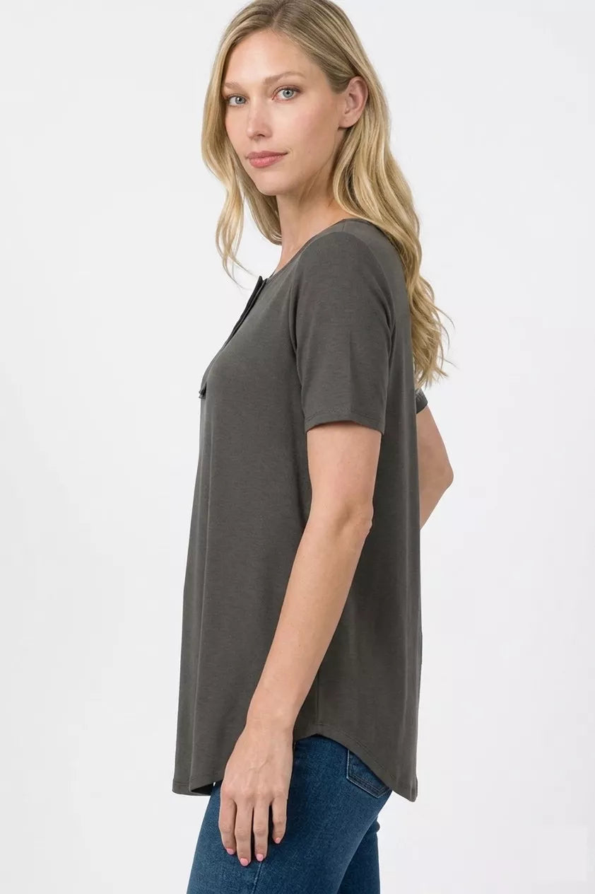 Zenana Short Sleeve Button Down Top