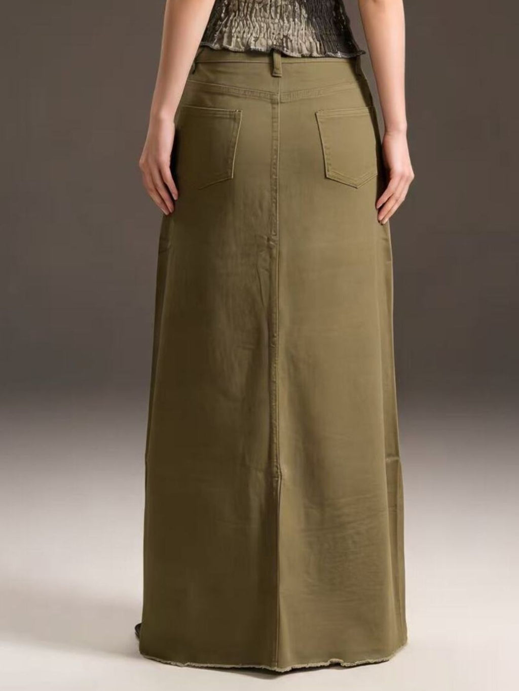 Raw Hem Maxi Denim Skirt