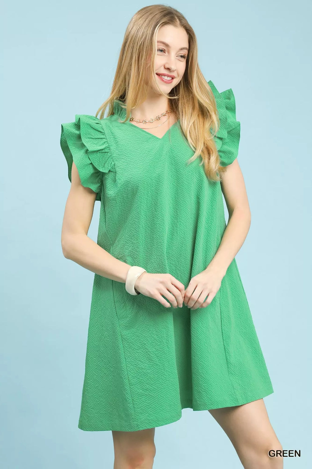 Umgee Seersucker Ruffle Shift Dress