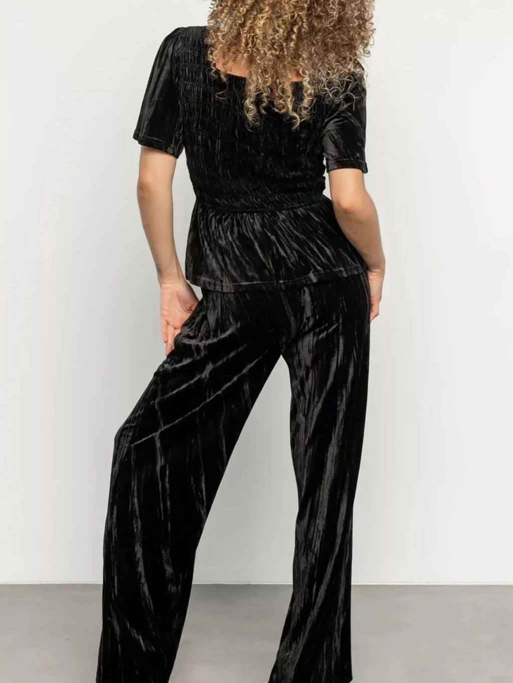 Velvet Top and Wide-Leg Pants Set