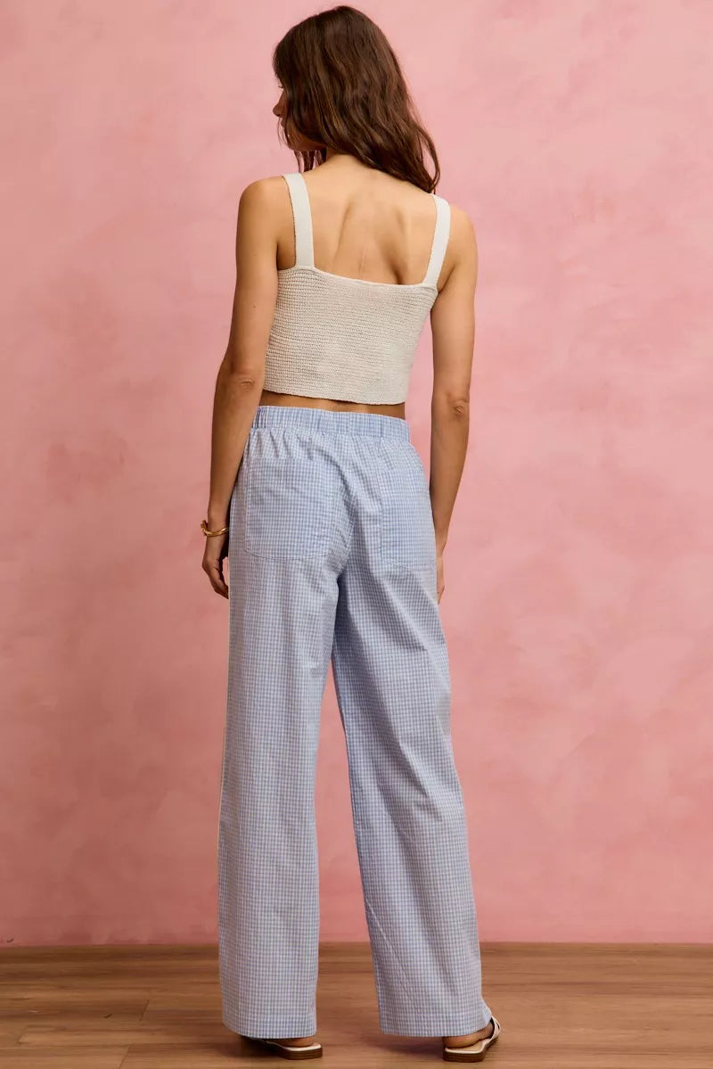 SO ME Wide Check  Pants With Side Lace Trim And Piping