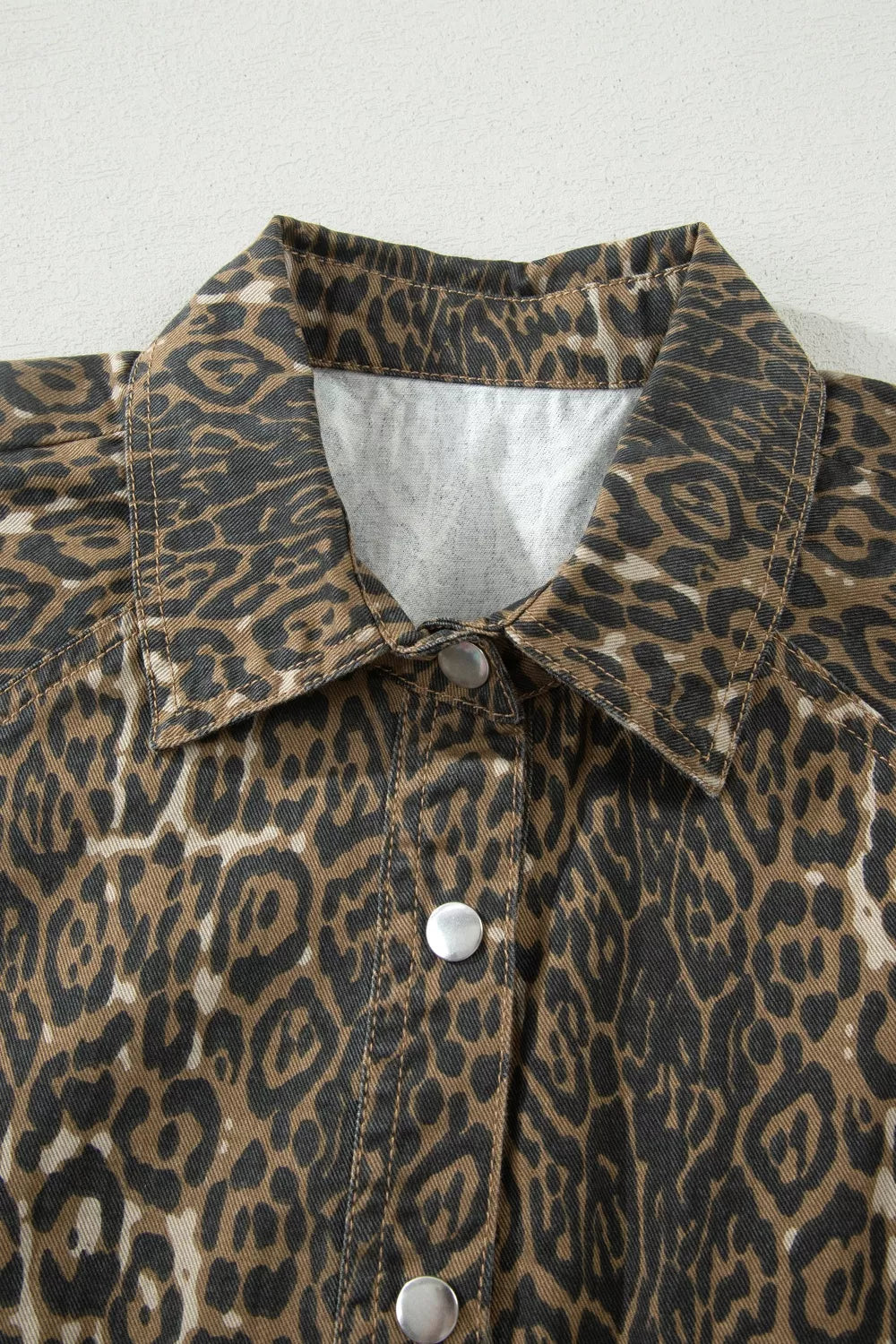 Leopard Print Puff Sleeve Denim Dress