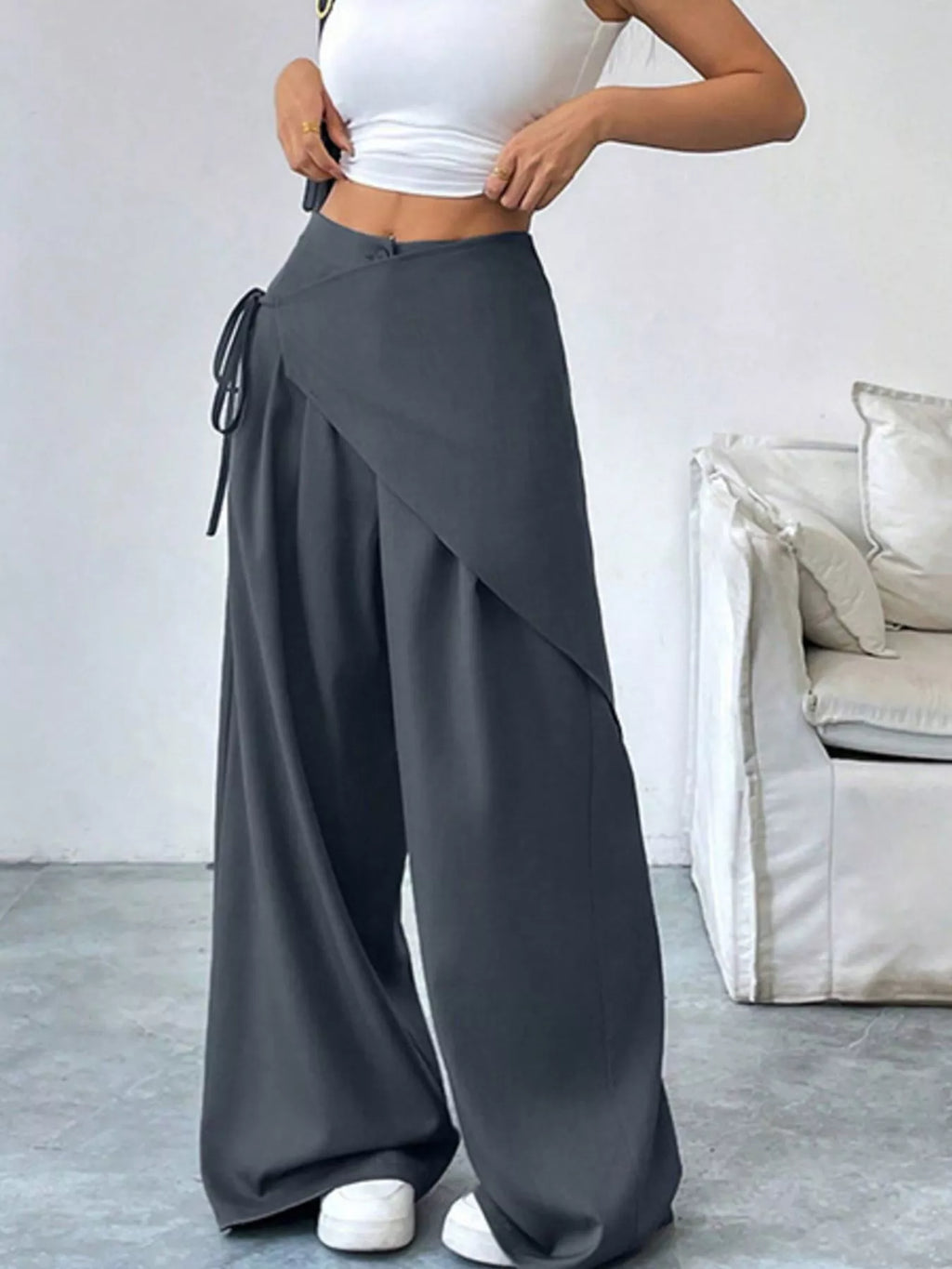 Asymmetrical Wrap Wide-Leg Pants
