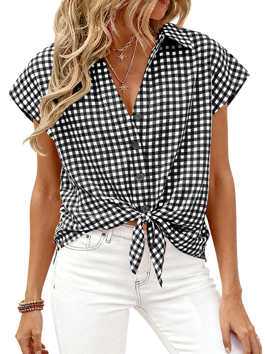 Gingham Print Button-Down Shirt