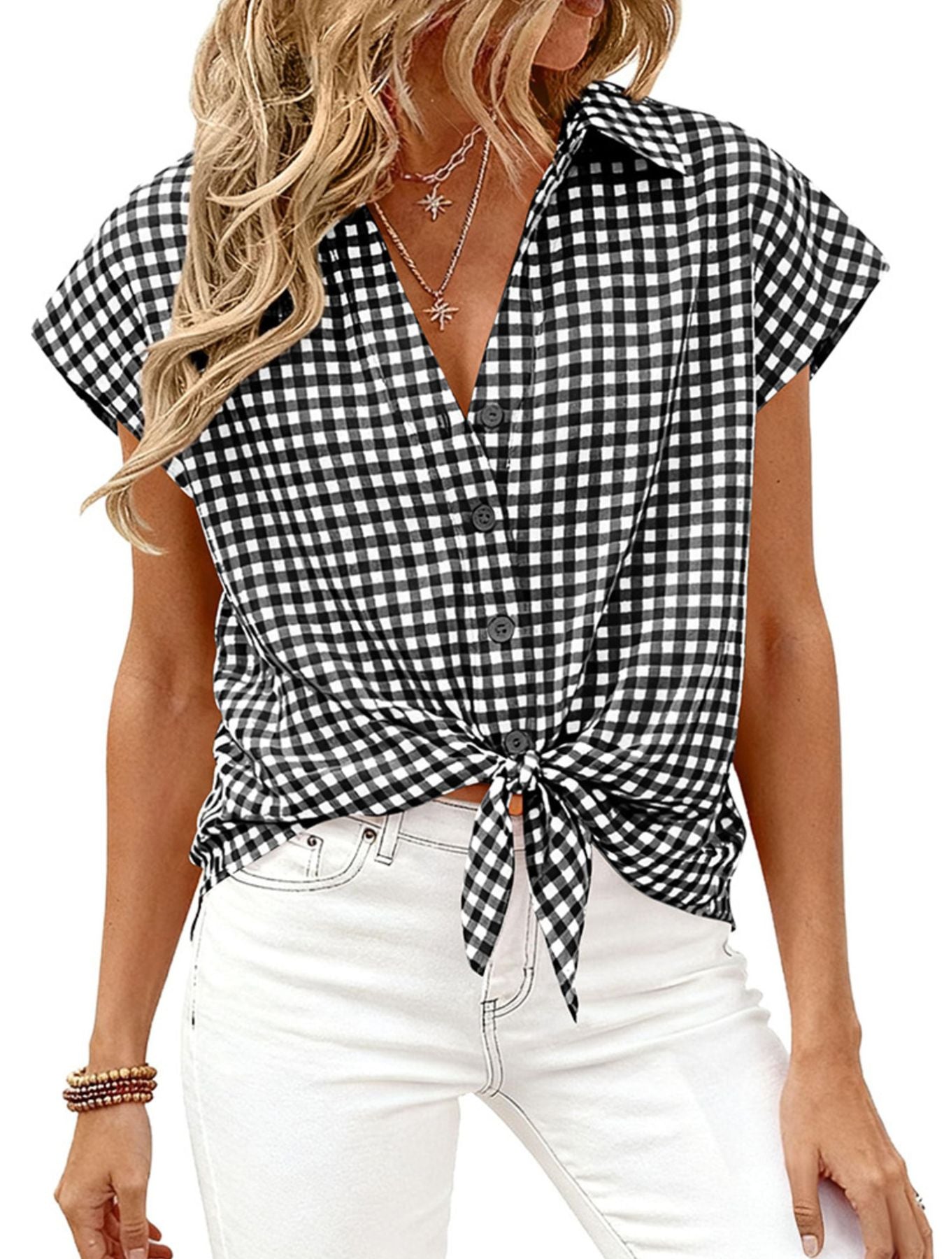 Gingham Print Button-Down Shirt