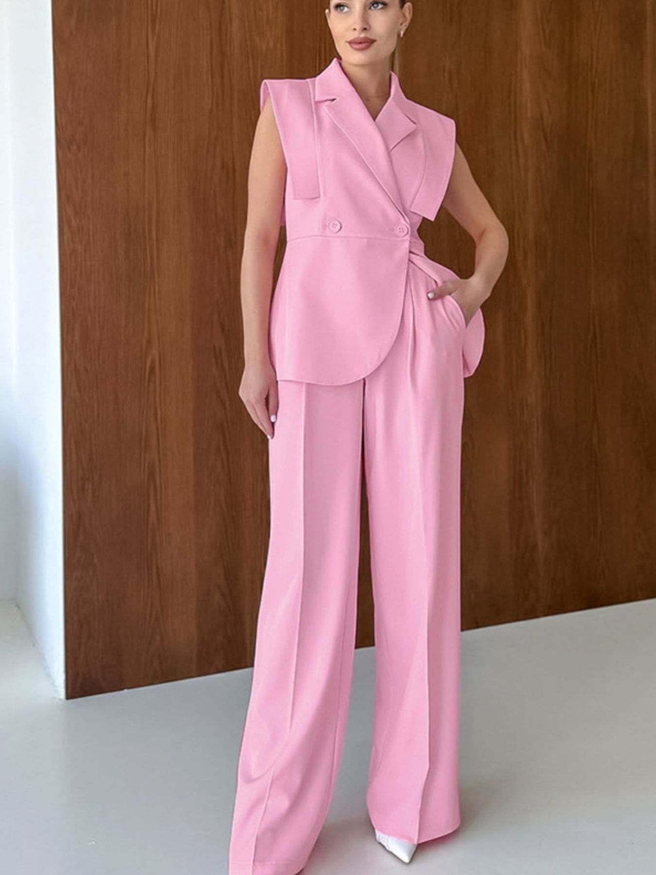 Sleeveless Blazer & Wide Leg Pants Set