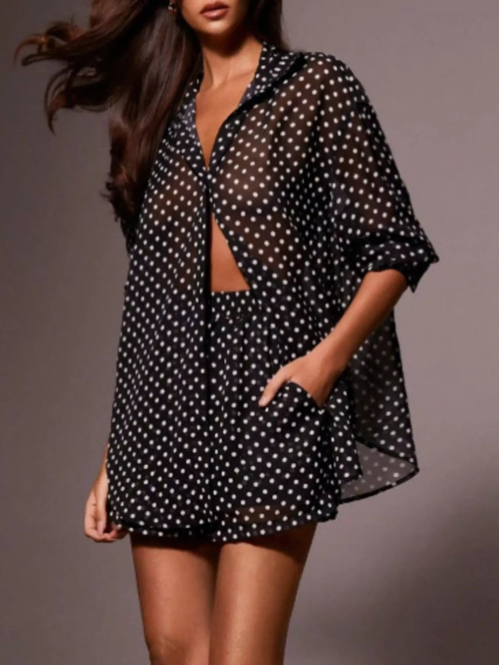 Polka Dot Button Up Shirt and Shorts Set