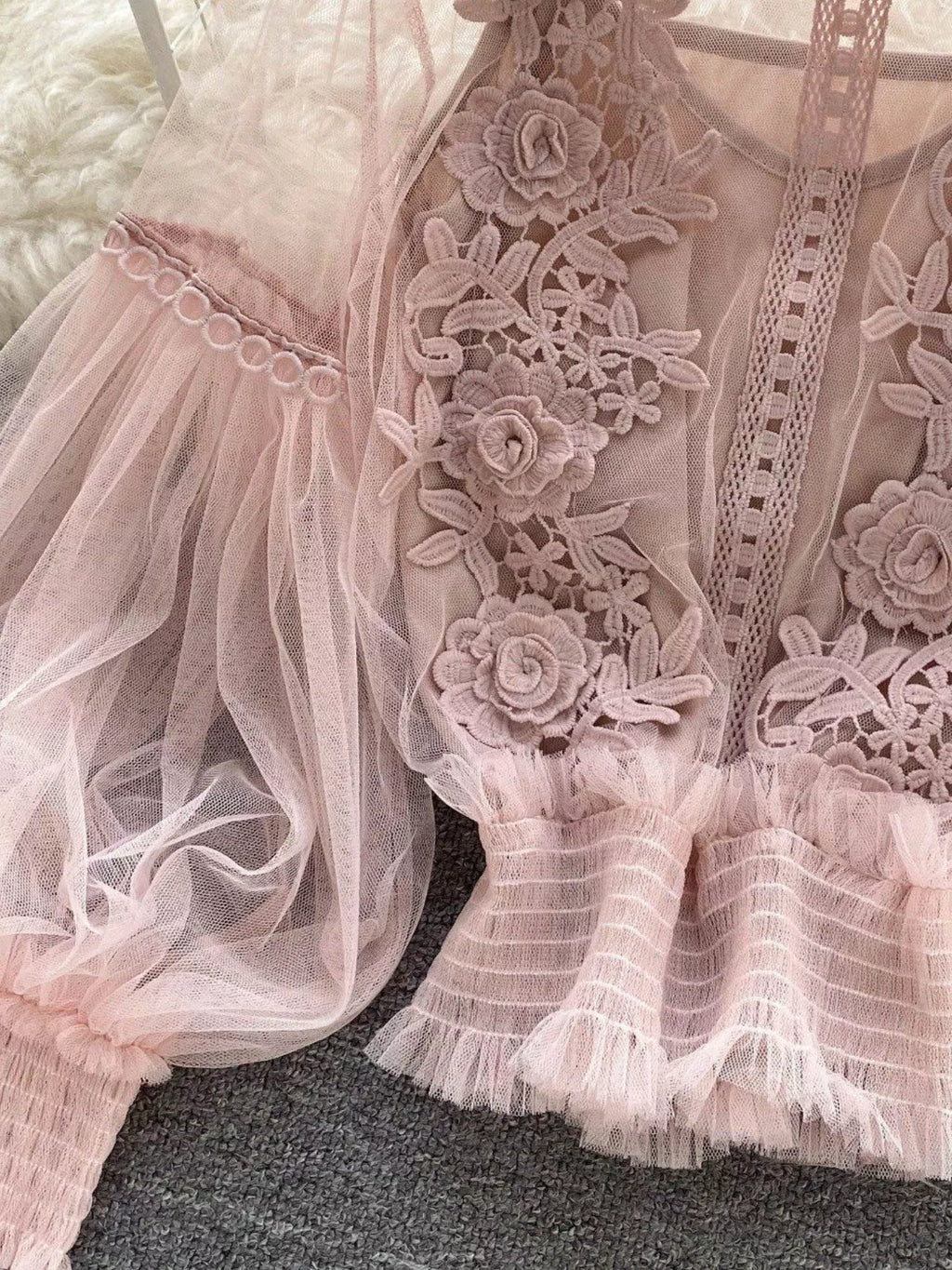 Floral Lace Blouse & Cami Set
