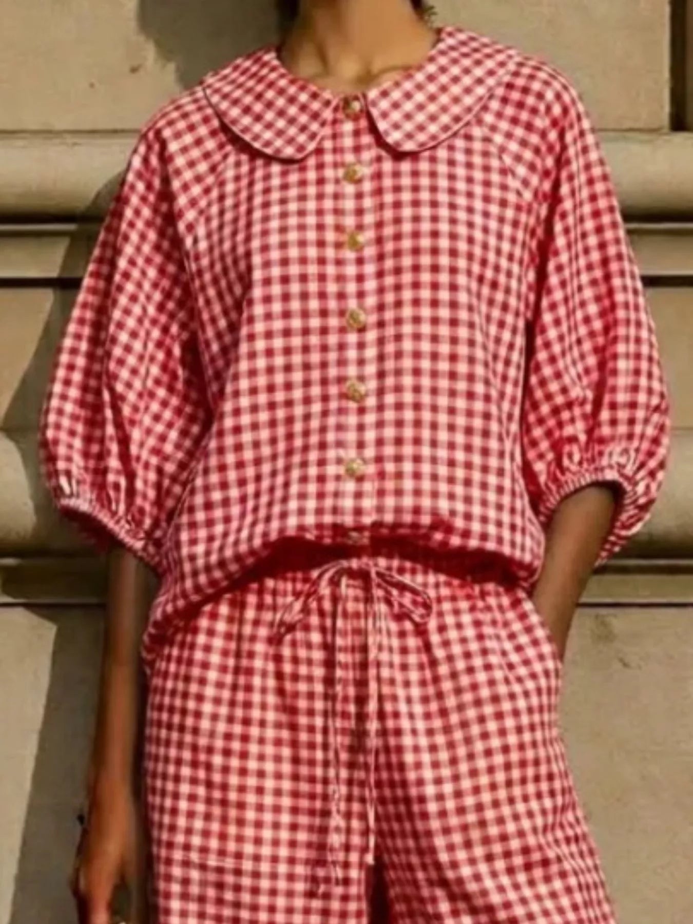 Full Size Plaid Button Up Shirt and Pants Set Plus Size