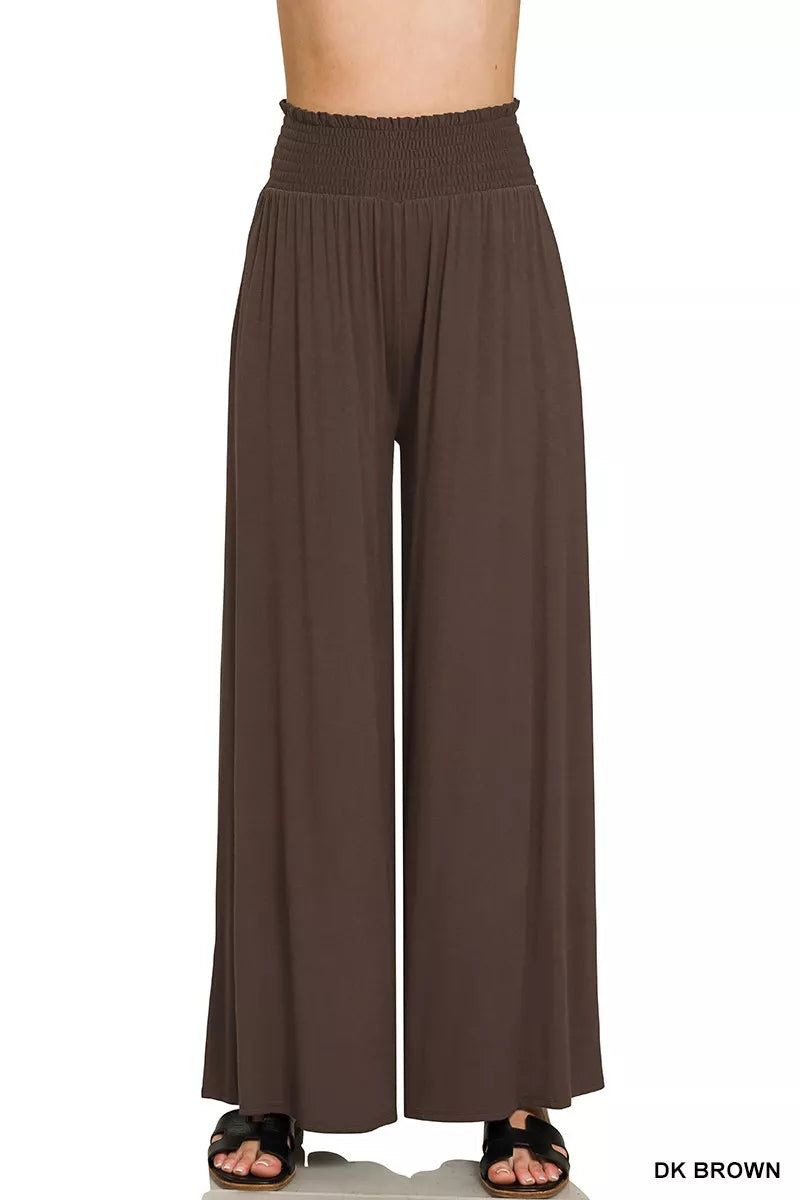 Zenana Smocked Waist Wide Leg Palazzo Pants