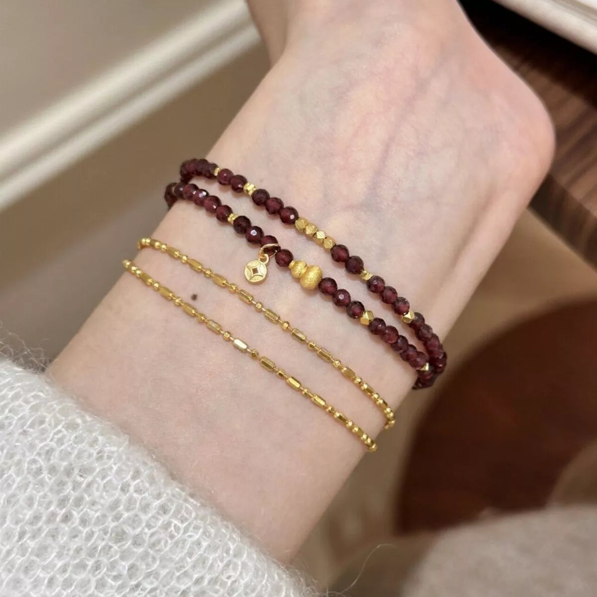 Double Layered Beaded Bracelet with Gold Accents
