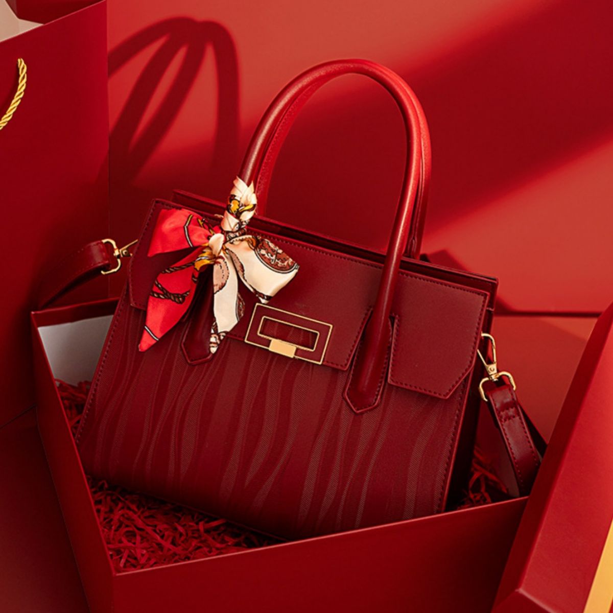 Embossed Leather Top Handle Handbag