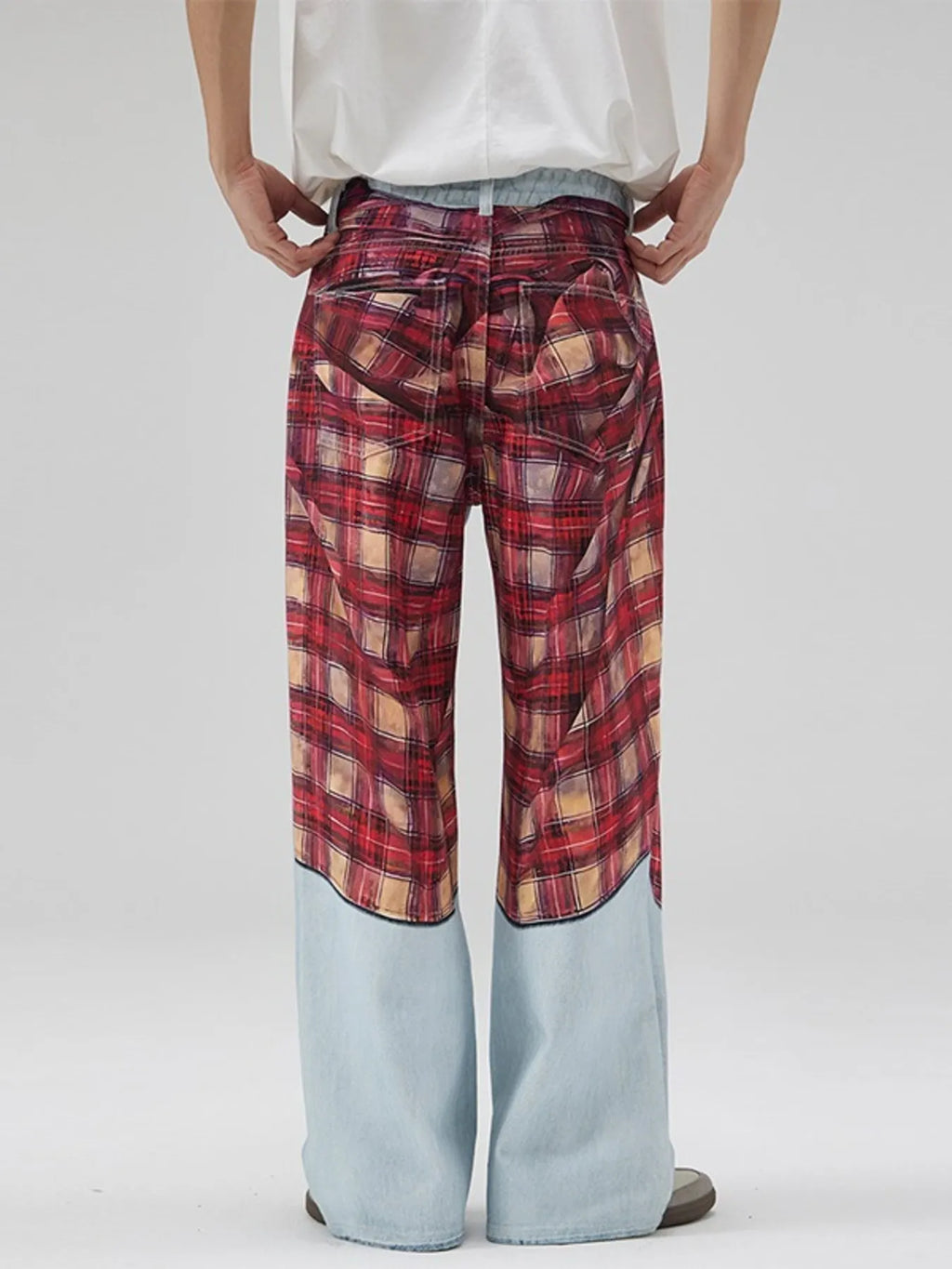 Men's Plaid Wide Leg Jeans