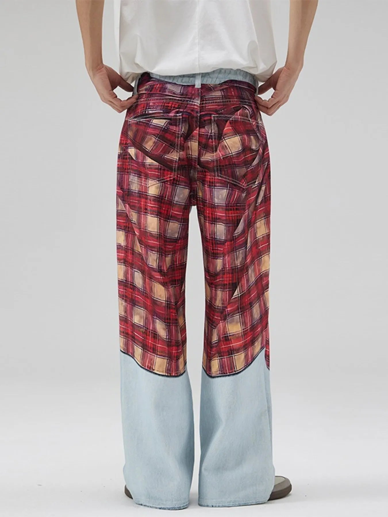 Men's Plaid Wide Leg Jeans
