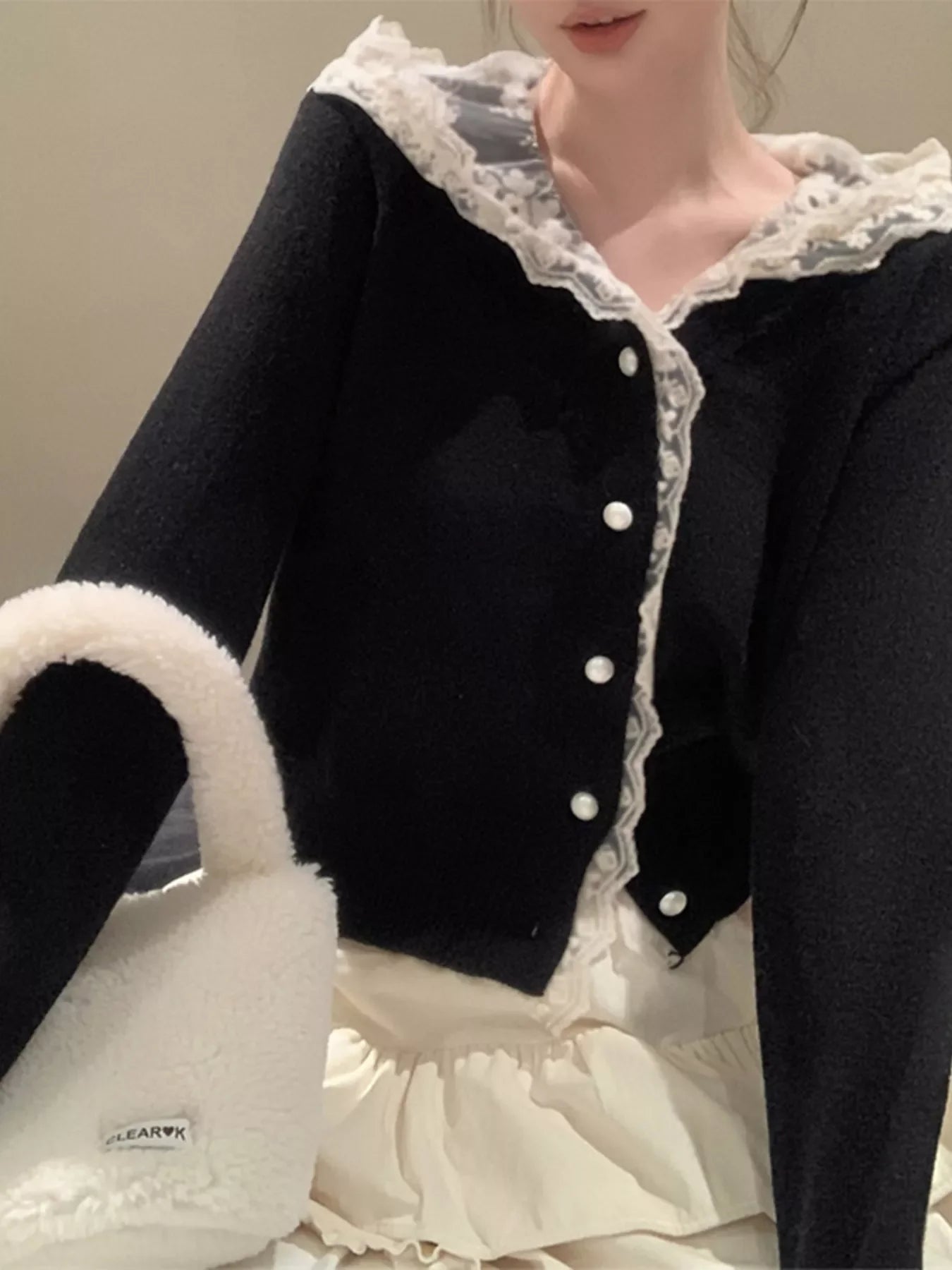 Lace Trim Hooded Cardigan