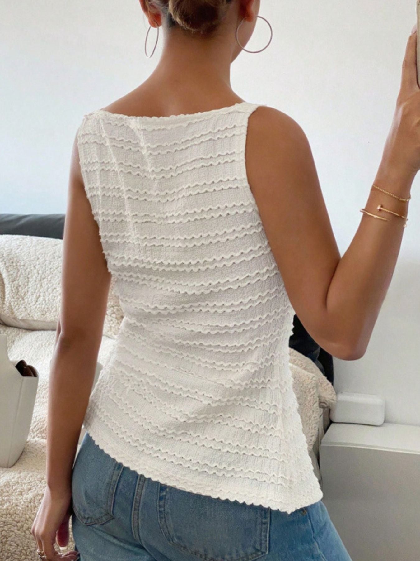 Textured Button-Front Tank