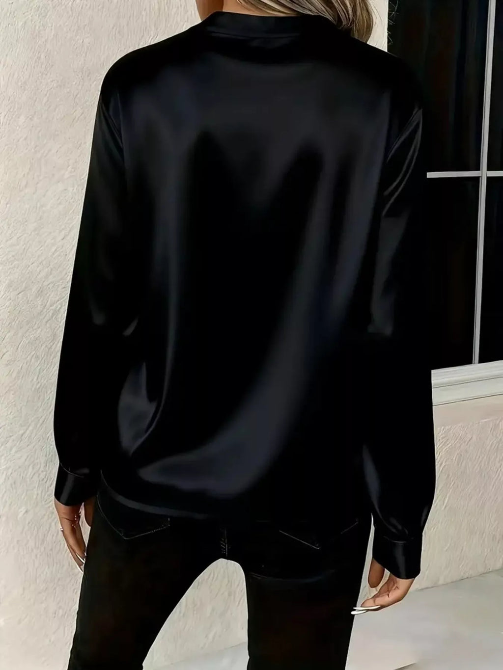 Notched Long Sleeve Blouse