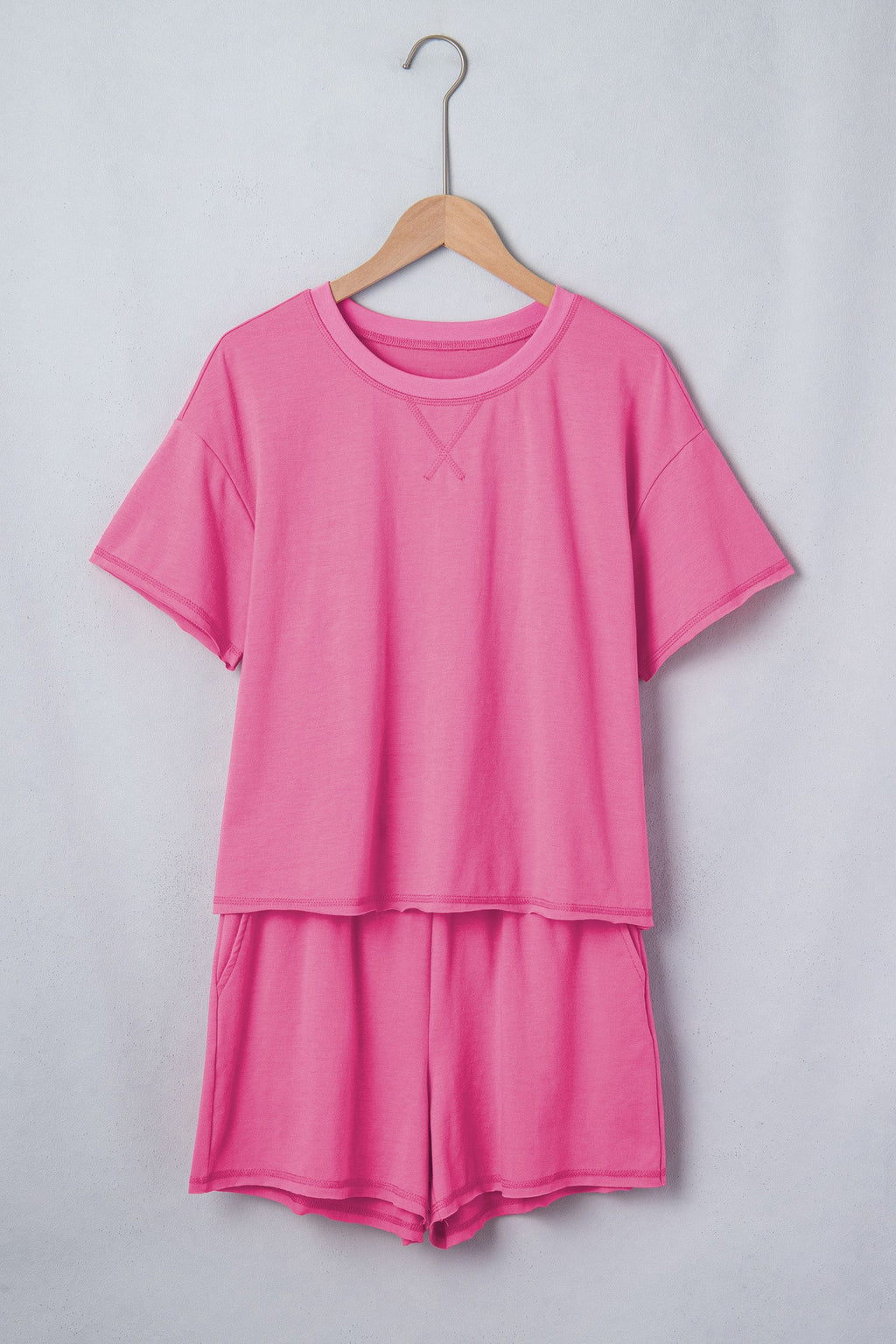 Solid Tee & Stipe Waistband Short Set