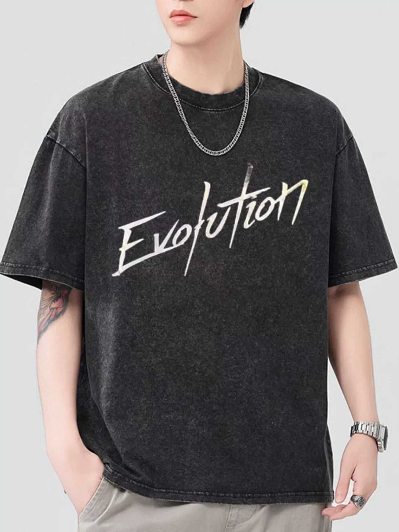 Men's Letter Round Neck Short Sleeve T-Shirt