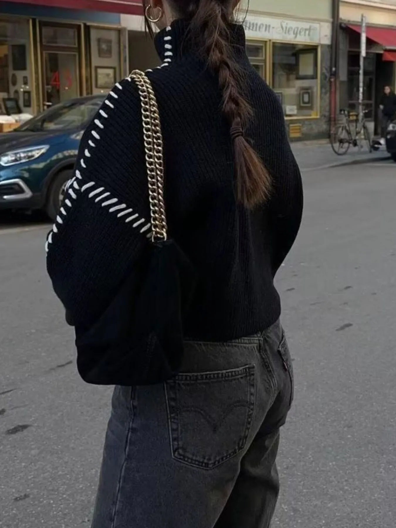 Contrast Mock Neck Long Sleeve Sweater