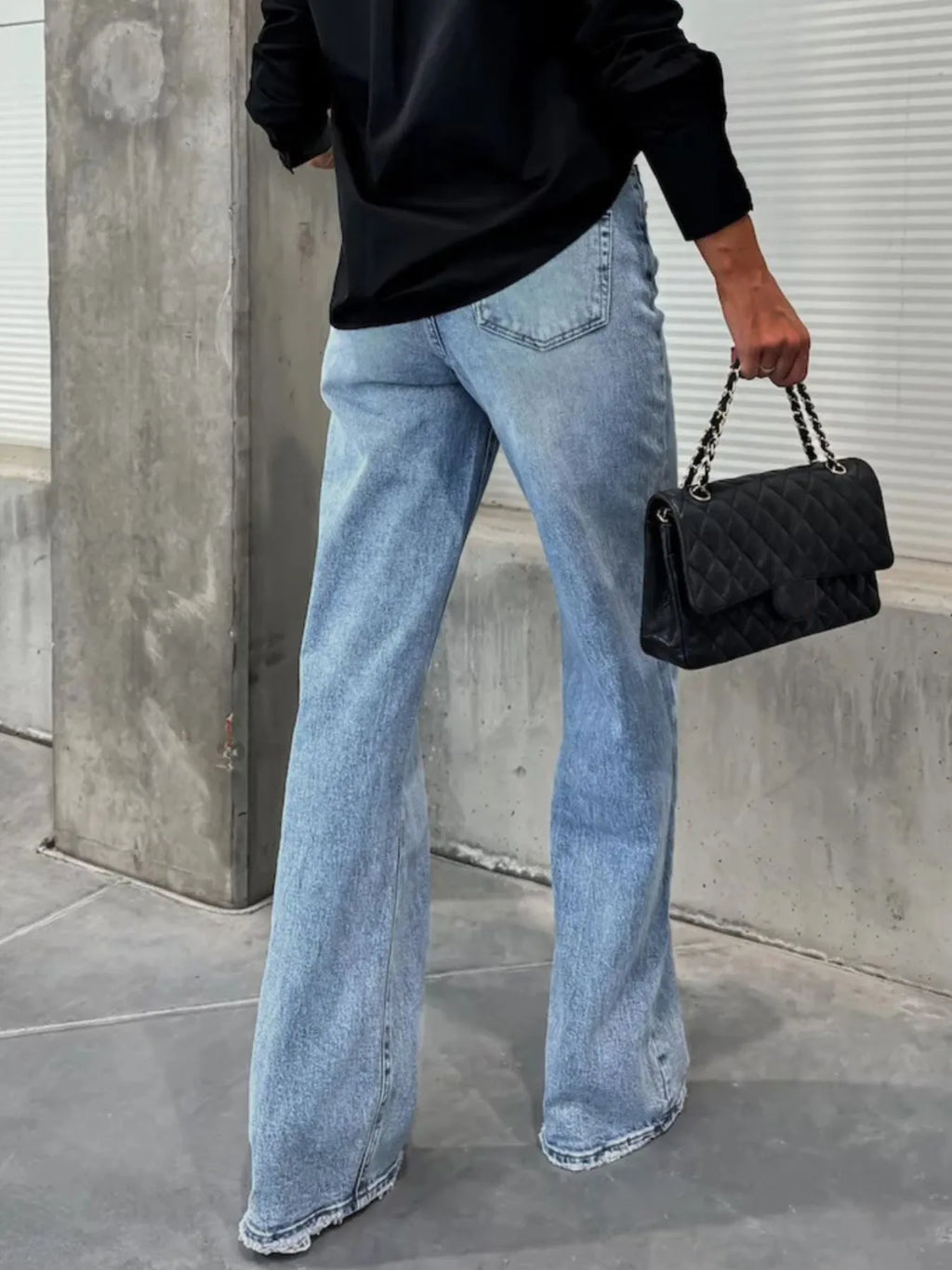 High-Waist Wash Raw Hem Jeans
