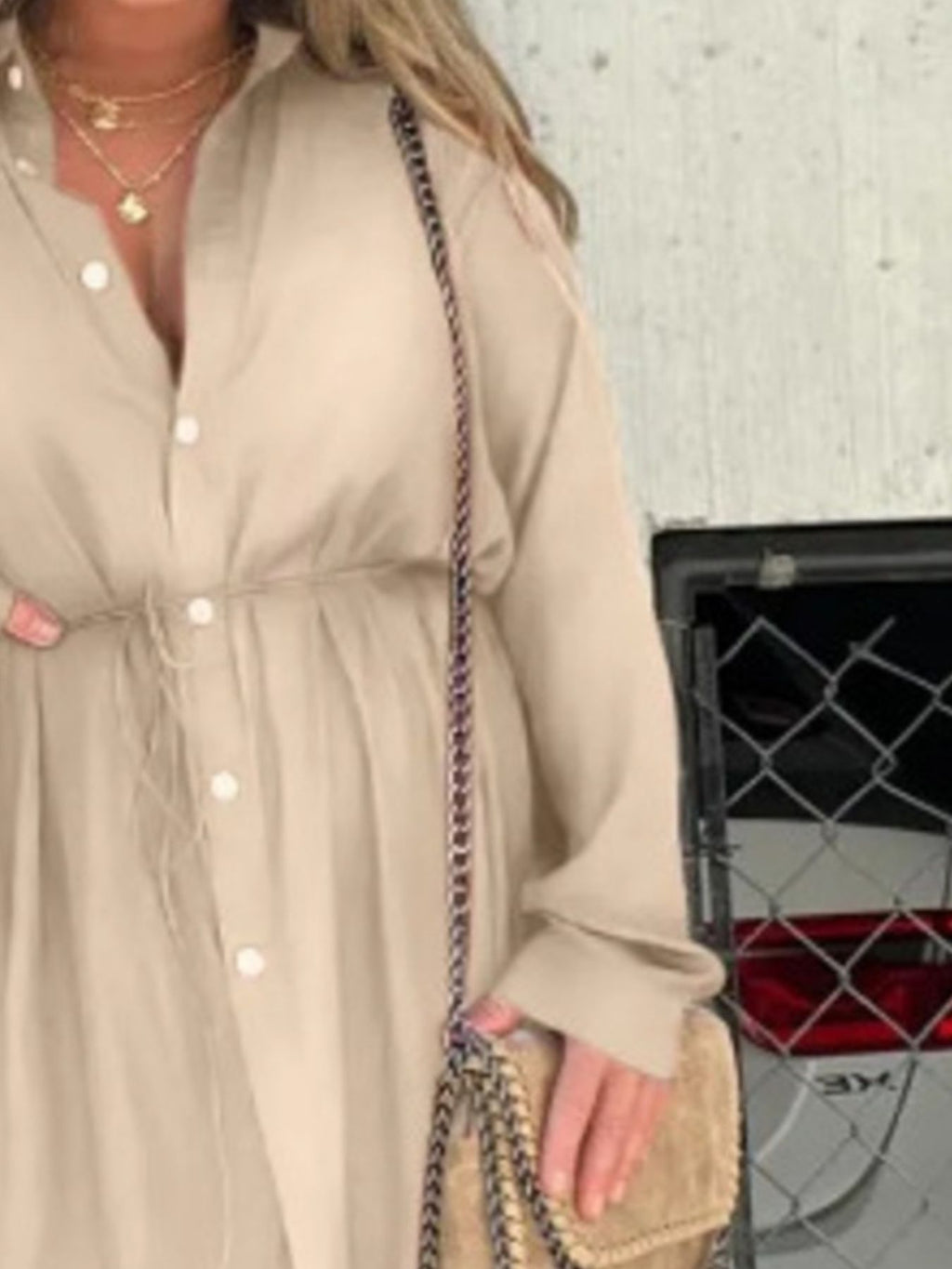 Full Size Button-Down Mini Shirt Dress Plus Size