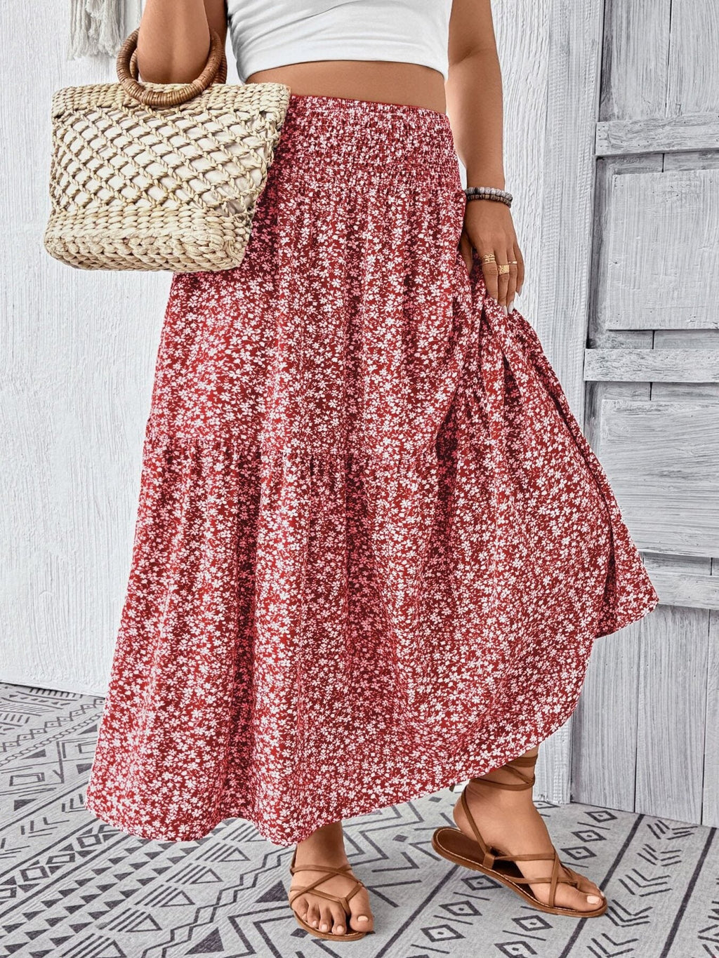 Plus Size Floral Print Tiered Skirt