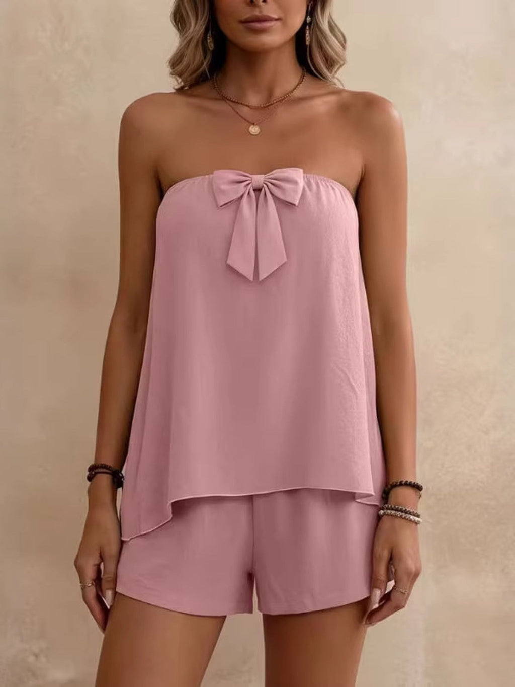 Bowknot Tube Top & Shorts Set