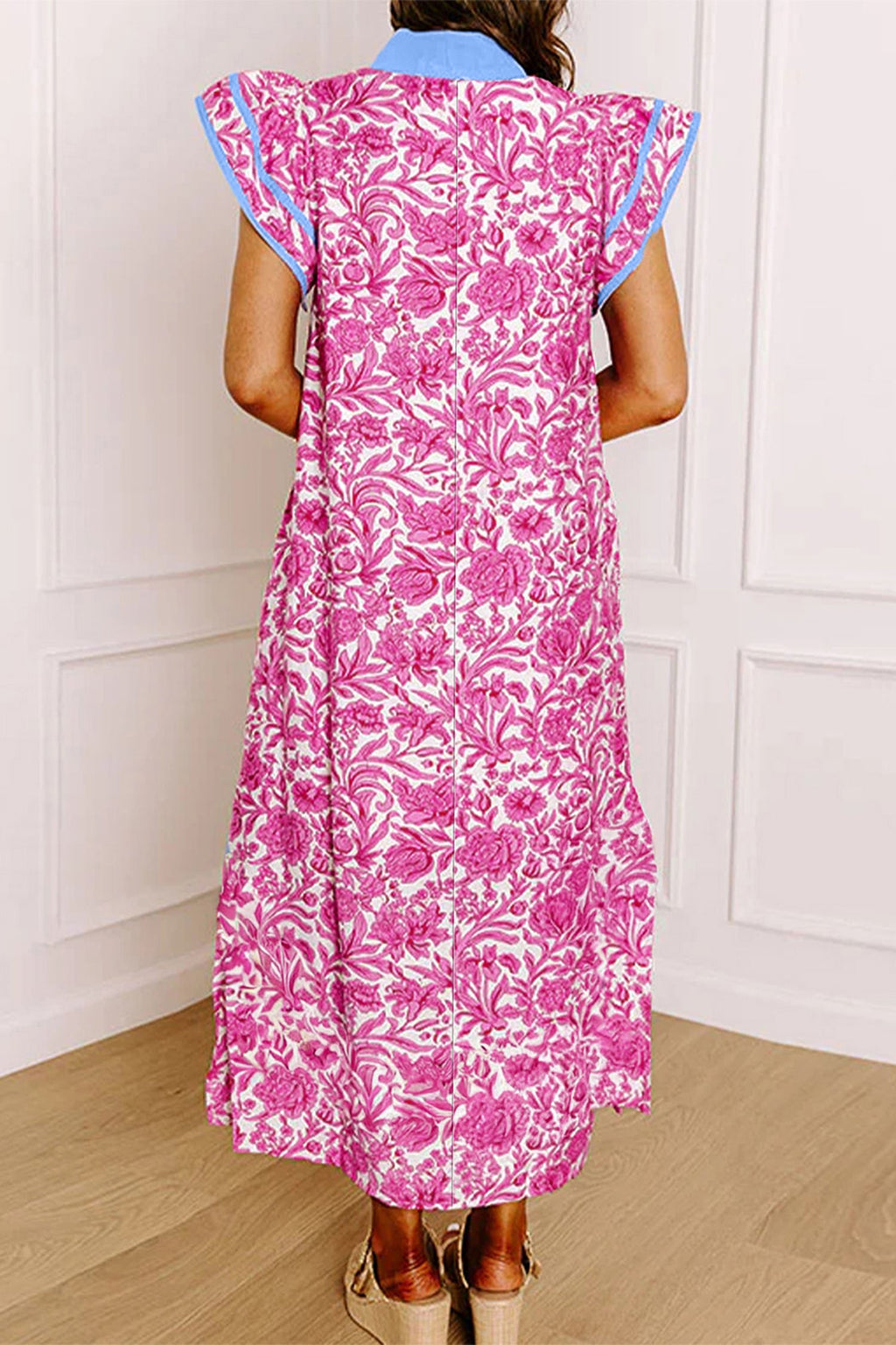 Floral Colorblock Patchwork V-Neck Midi Dress