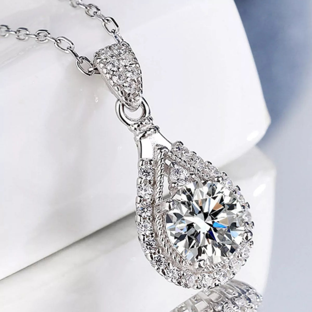 5 Carat 925 Sterling Silver Moissanite Teardrop Necklace
