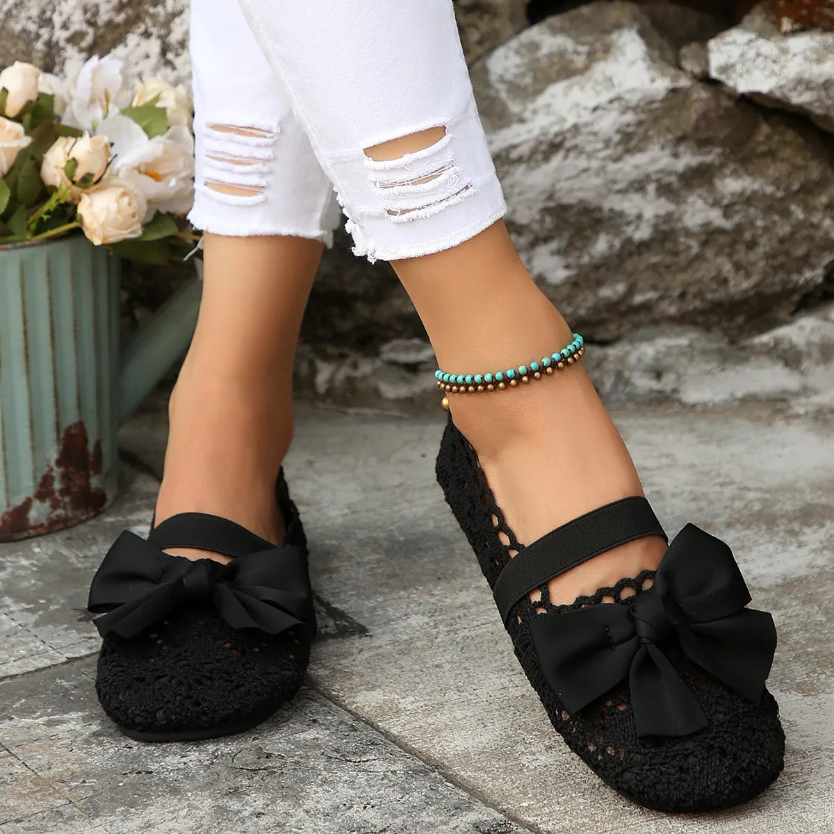 Bow Round Toe Flat Slip-Ons