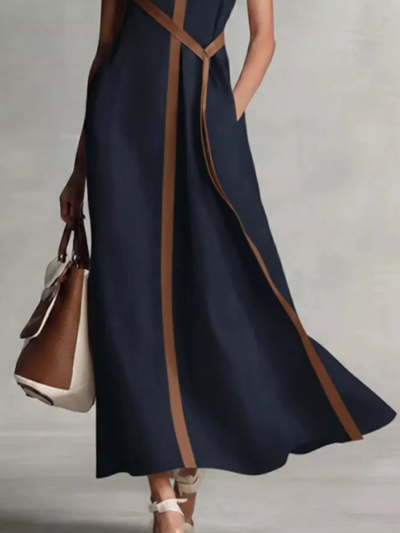 Full Size Contrast Trim Sleeveless Maxi Dress Plus Size