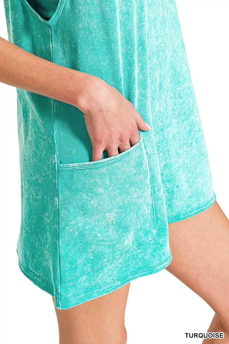 Zenana Acid Washed Mini Dress With Built-in Romper Liner