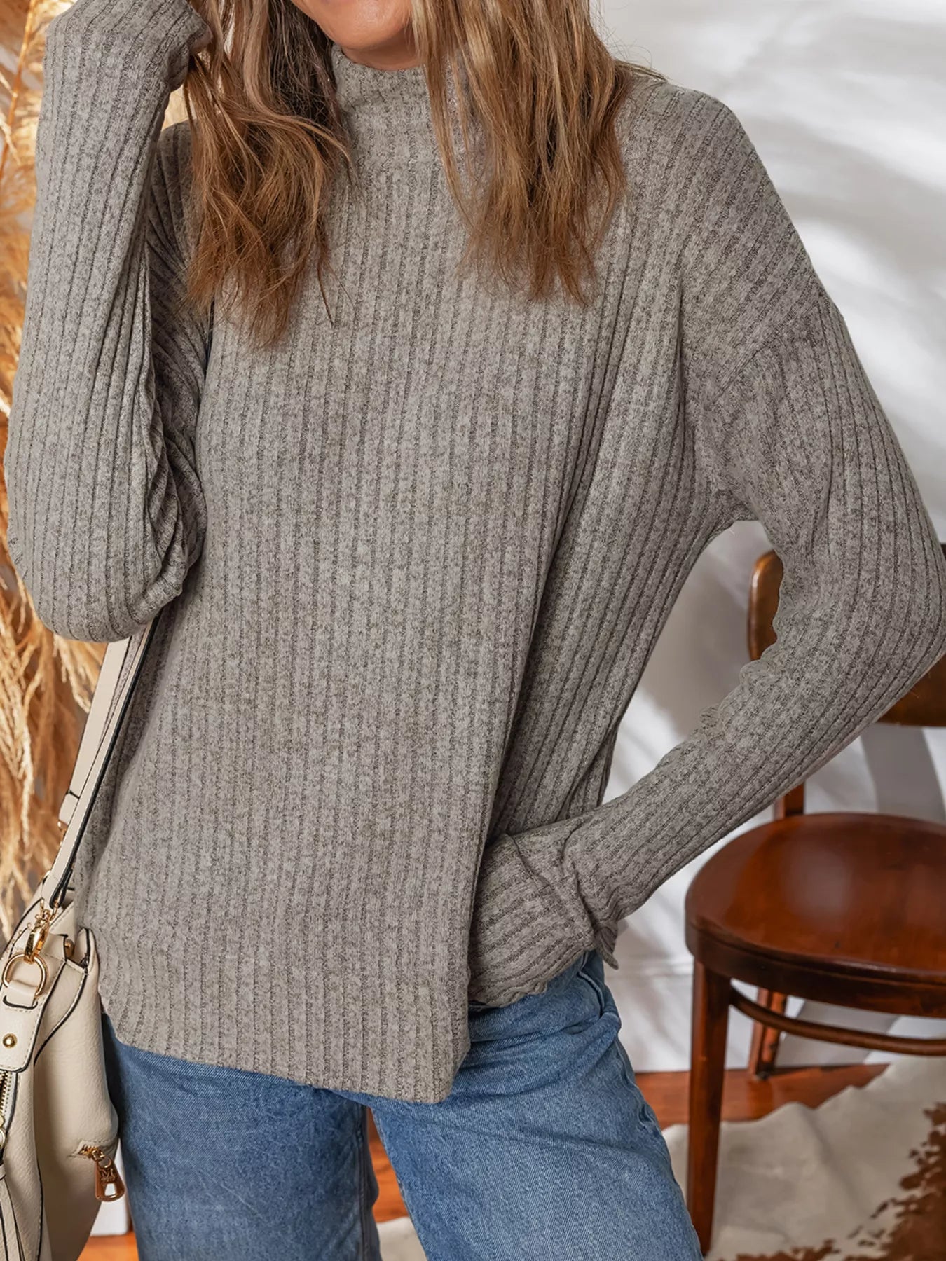 Ribbed High Neck Knitted Top