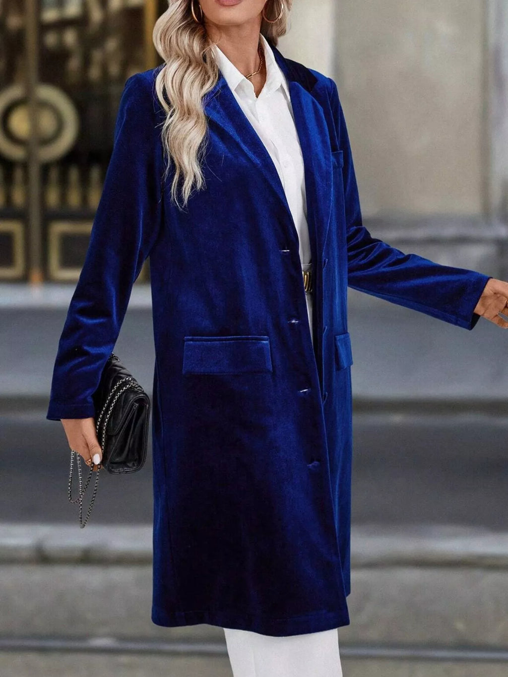 Lapel Collar Long Sleeve Longline Coat