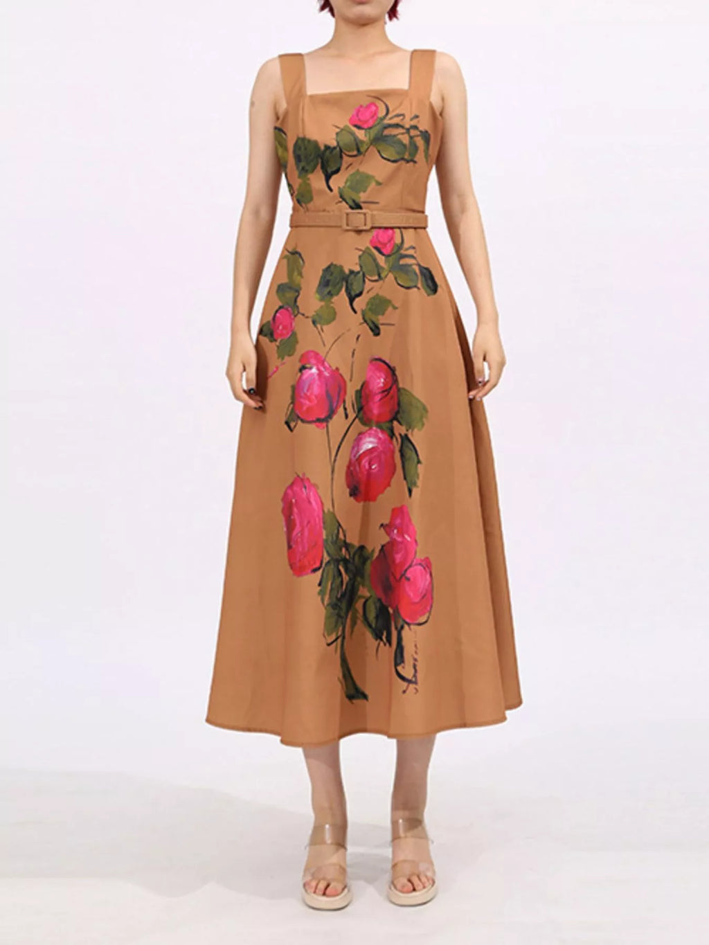 Floral Print Square Neck Midi Dress