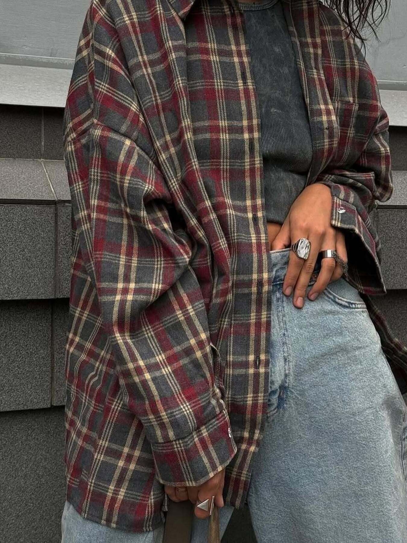 Oversized Plaid Button Up Shirt