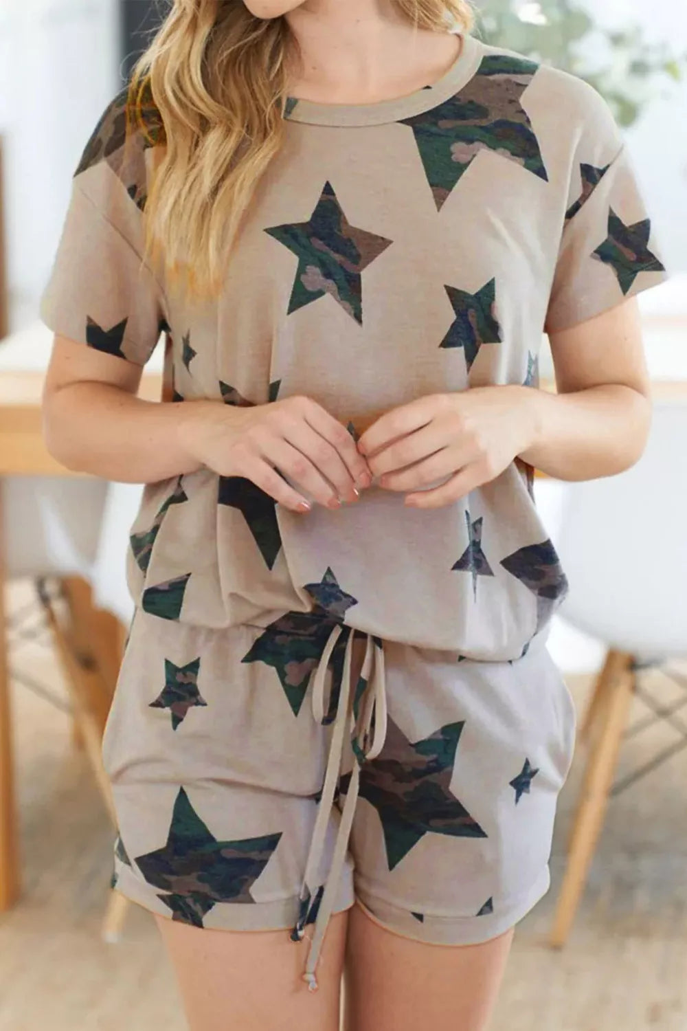 Camo Star Print Tee and Shorts Lounge Set