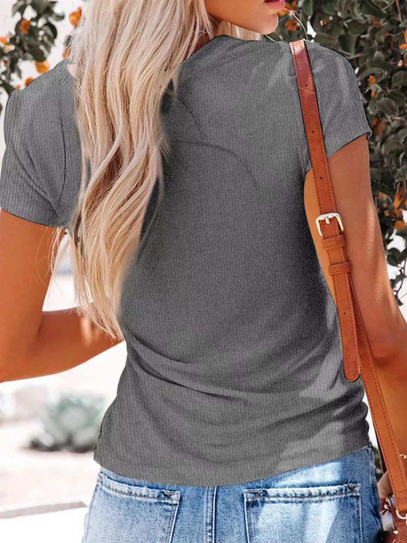 Full Size Casual V-Neck Button Detail T-Shirt Plus Size