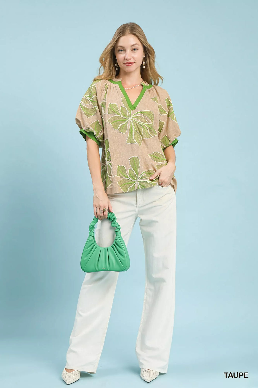 Umgee Embroidered V-Neck Short Sleeve Top