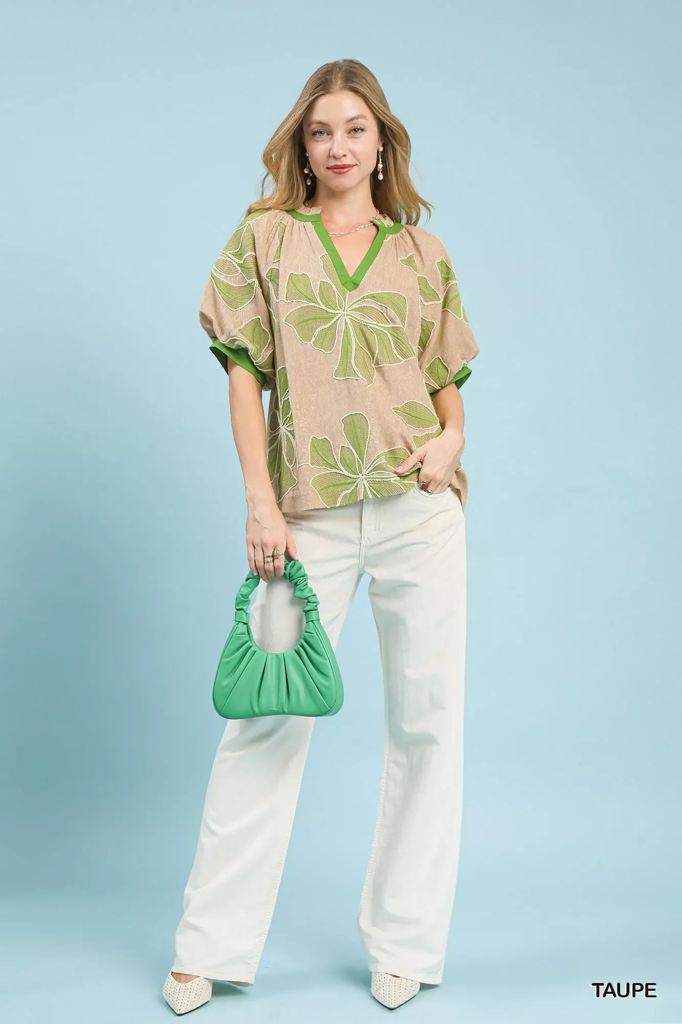 Umgee Embroidered V-Neck Short Sleeve Top