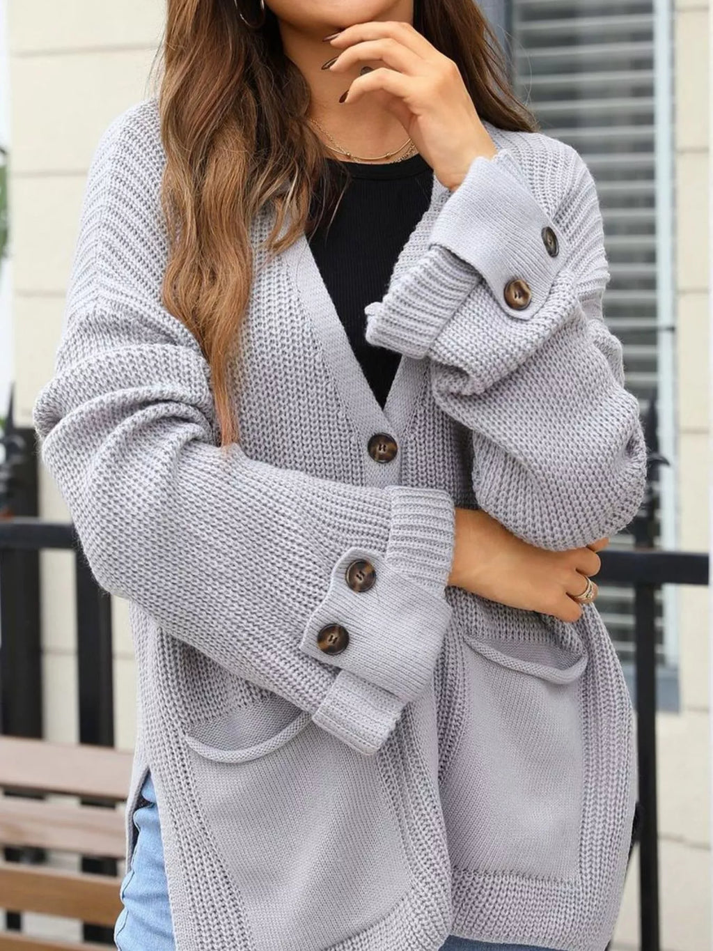 Oversized Knit Button-Down Cardigan